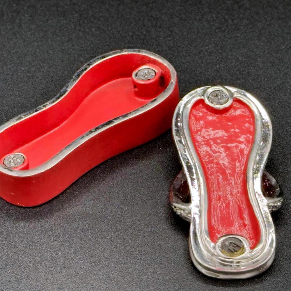 Red Flip Flop Shaped Adjustable Trinket Box with Rhinestone Accents - Picture 3 of 4